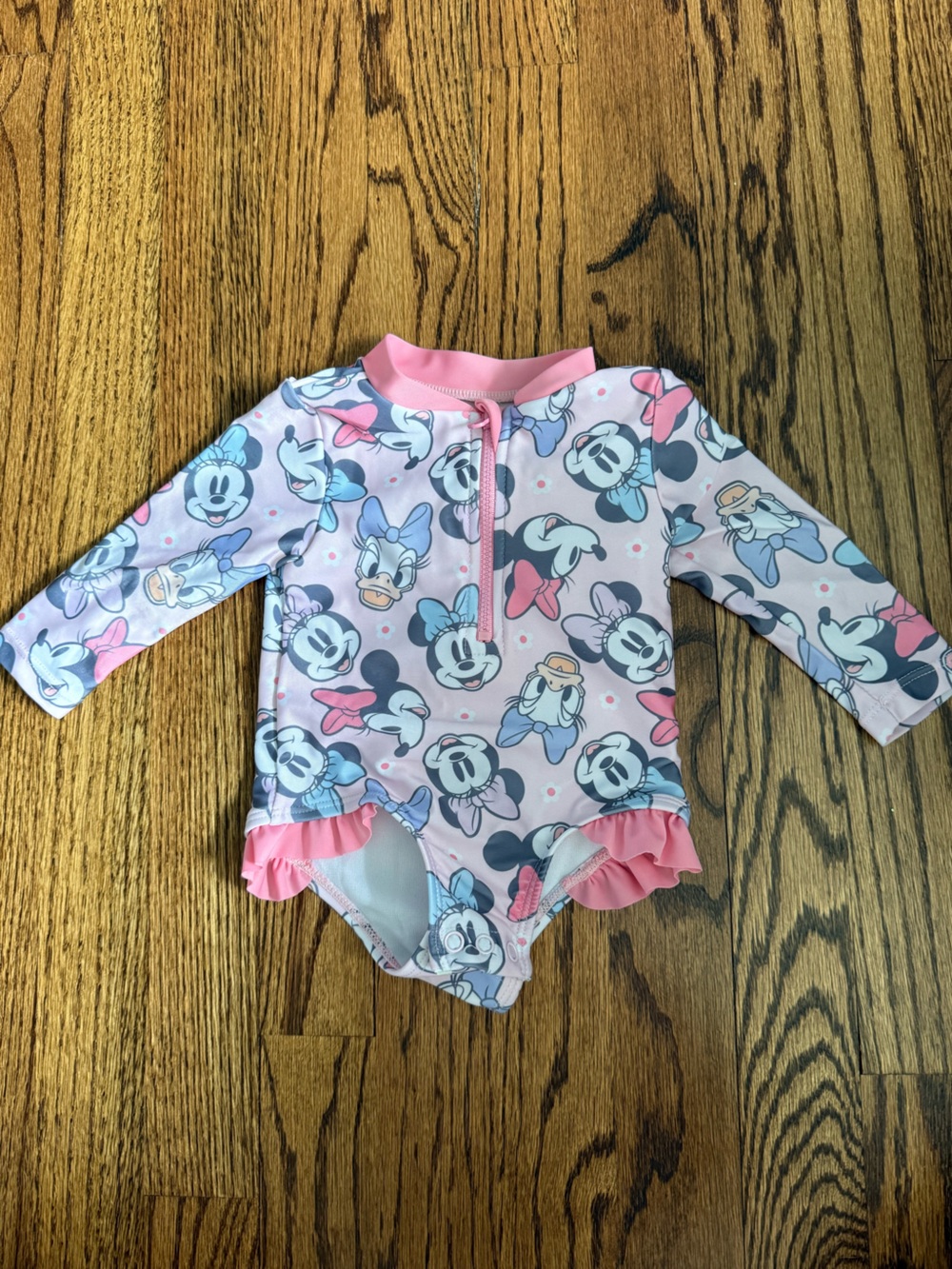 Disney Baby Pink and Blue Minnie & Daisy Long Sleeve One-Piece Swimsuit